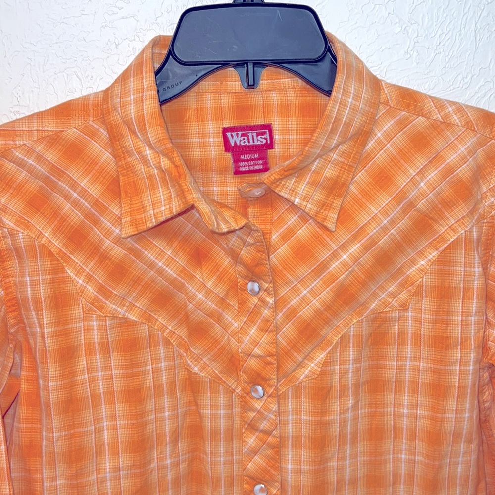 Walls Orange Plaid Snap Front Western Shirt